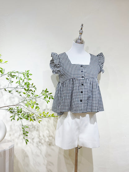 Vintage Grid Flutter Blouse