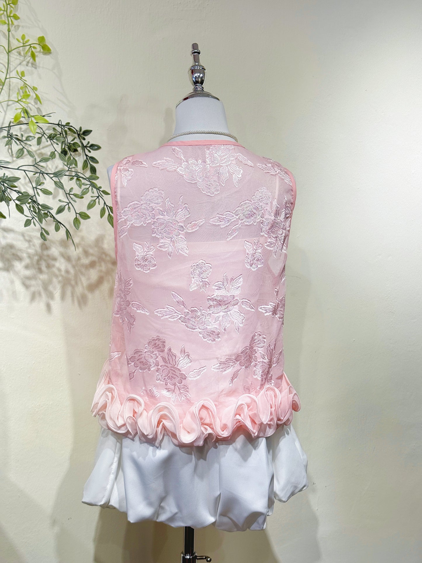 Pink Floral Knot Lace Vest