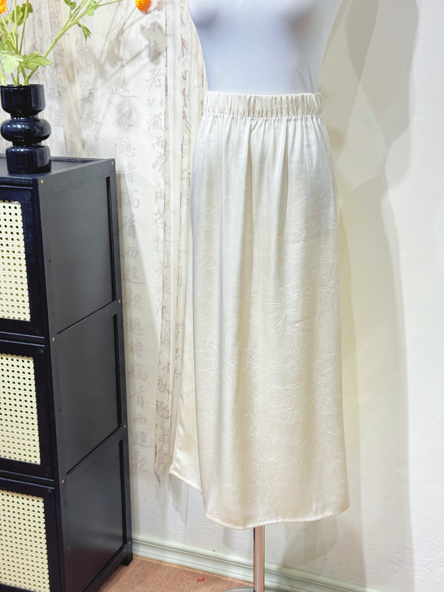 Soft Shine Acetate Midi Skirt