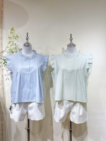 Linen Cotton Ruffle Sleeve Top
