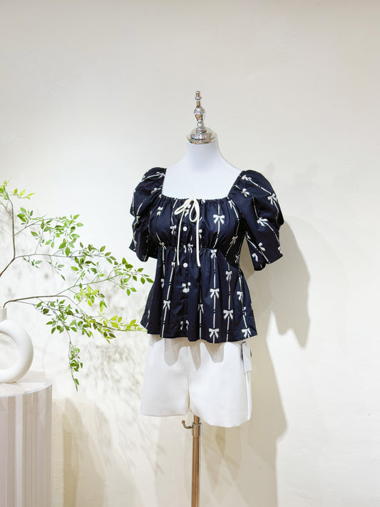 Black Bow Blossom Blouse