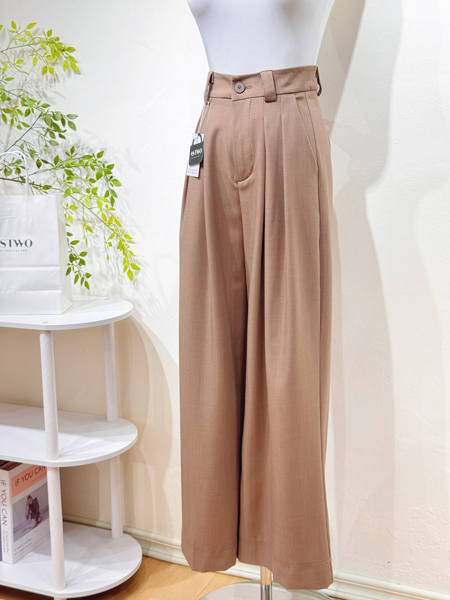 Vintage Cotton-Blend Suit Fabric Wide-Leg Pants