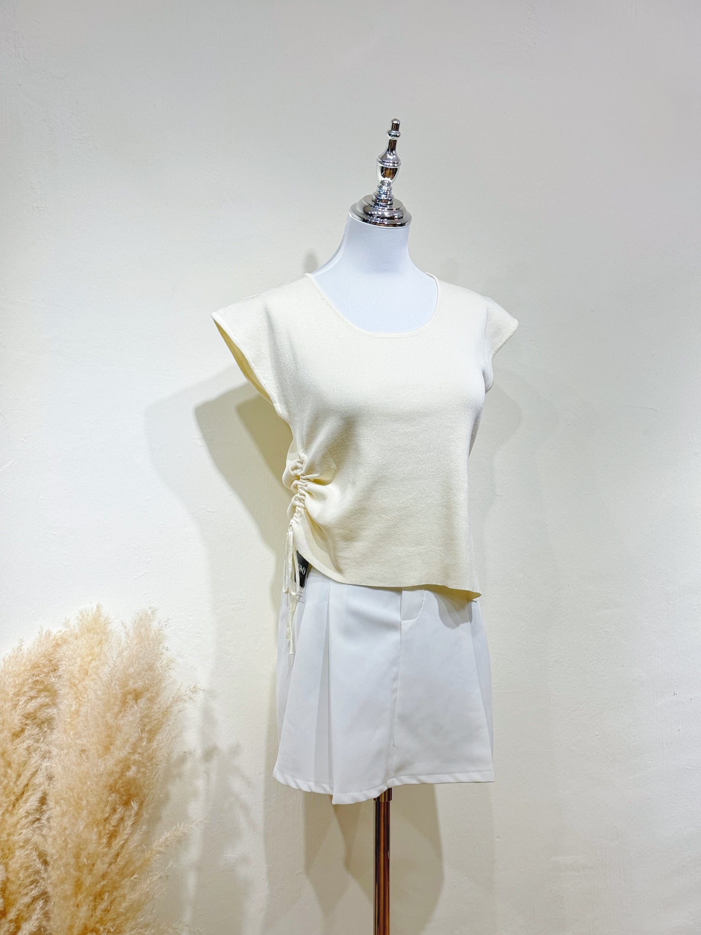 U-Neck Cap-Sleeve Knit Top