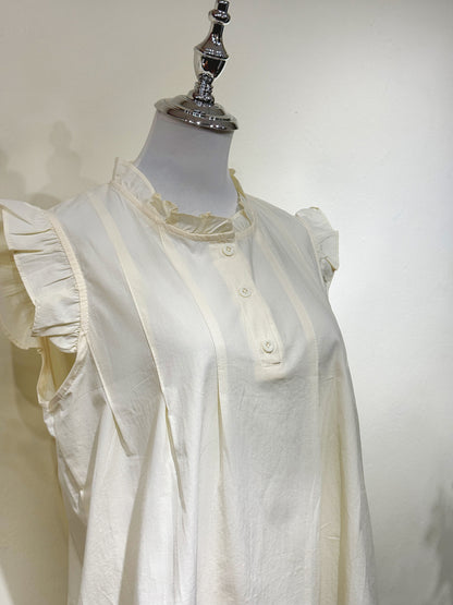 Linen Cotton Ruffle Sleeve Top