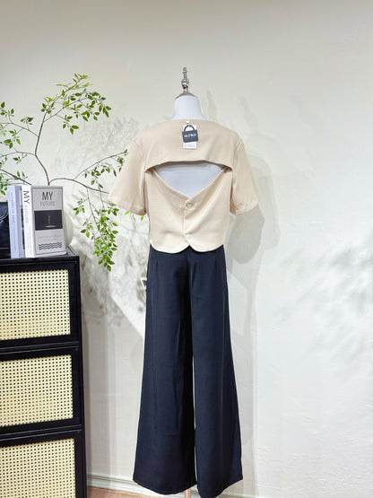 Open-Back Tweed V-Neck Blouse