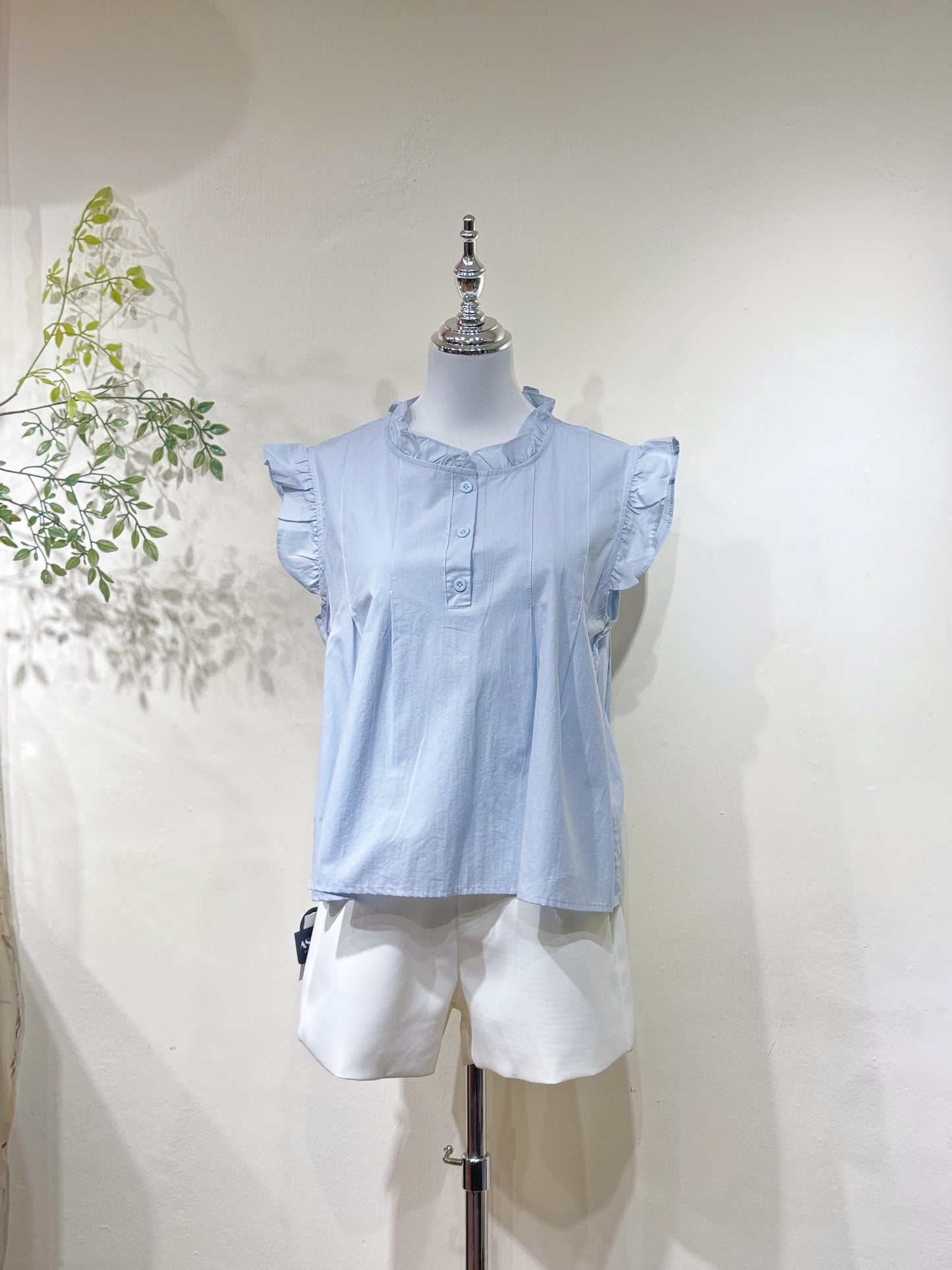 Linen Cotton Ruffle Sleeve Top