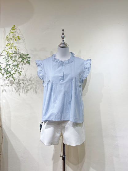 Linen Cotton Ruffle Sleeve Top