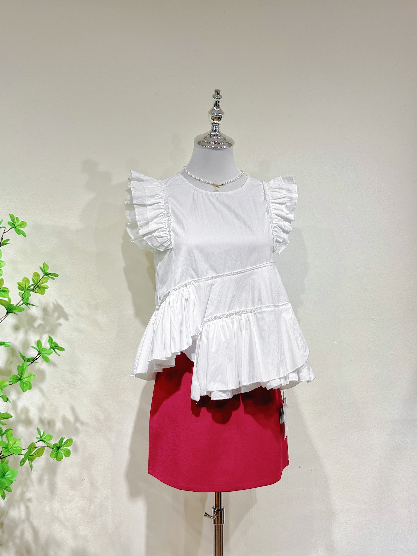 Ruffle Hem Flutter Sleeve Top