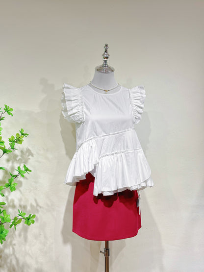 Ruffle Hem Flutter Sleeve Top