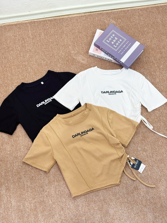 Drawstring Letter Crop Tee