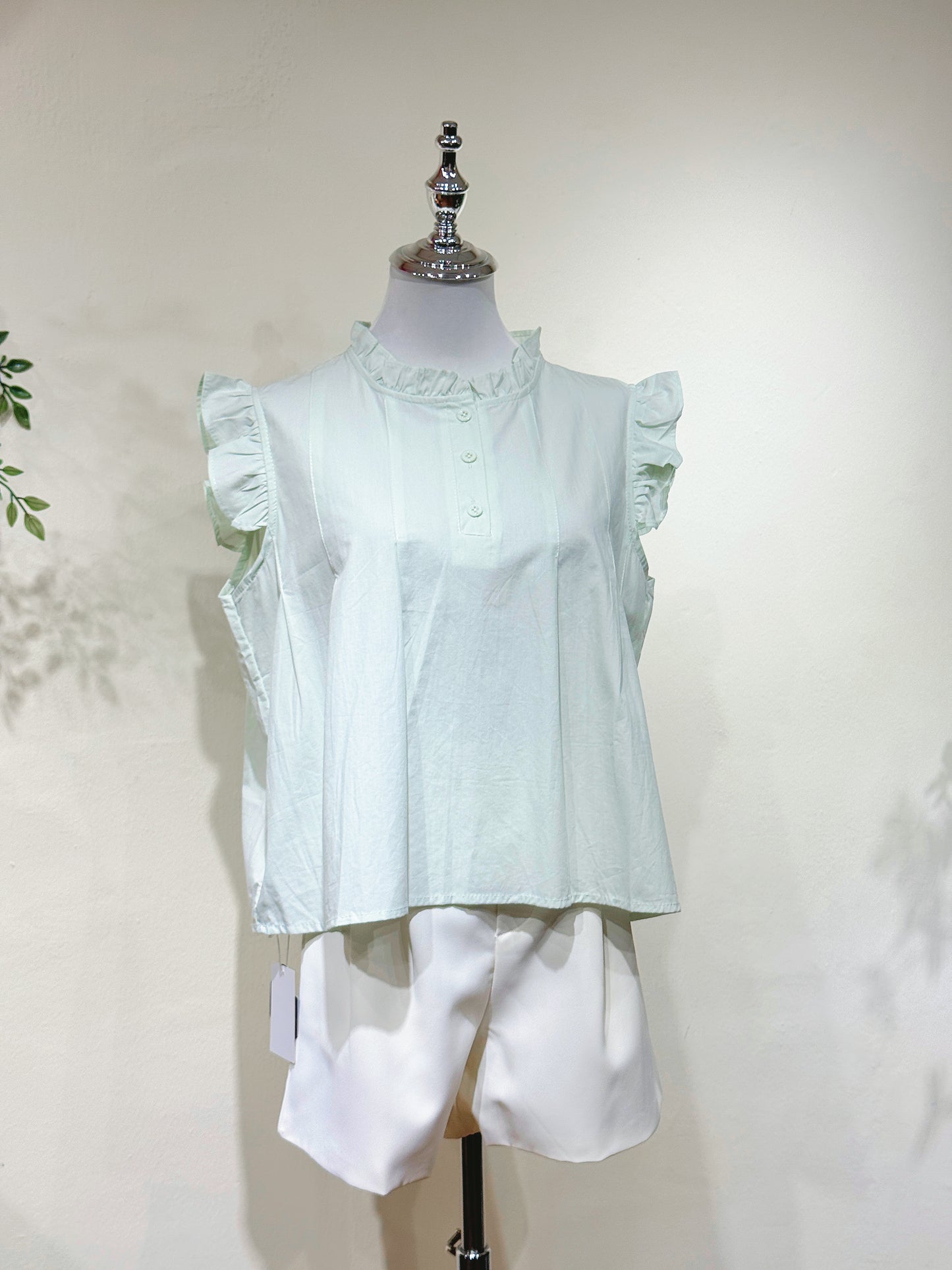 Linen Cotton Ruffle Sleeve Top