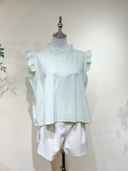 Linen Cotton Ruffle Sleeve Top