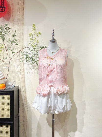 Pink Floral Knot Lace Vest