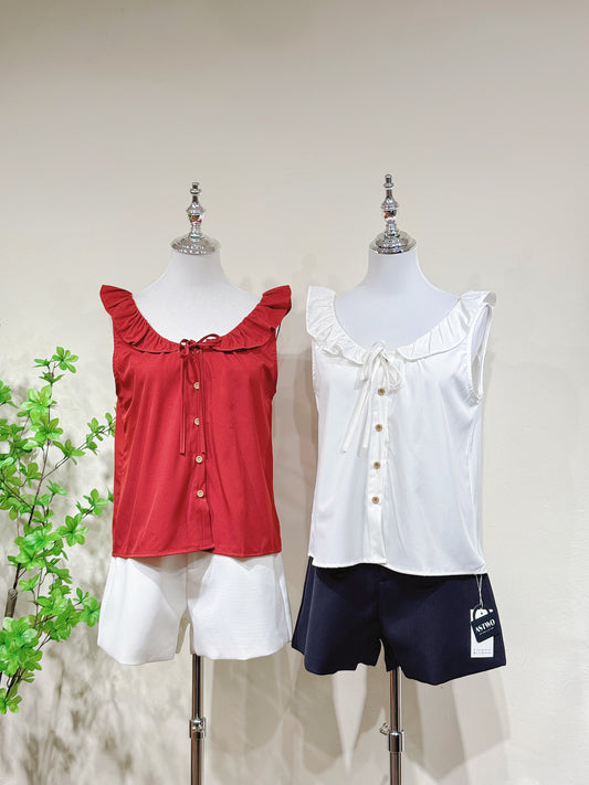 Ruffle Trim Flutter Sleeve Top