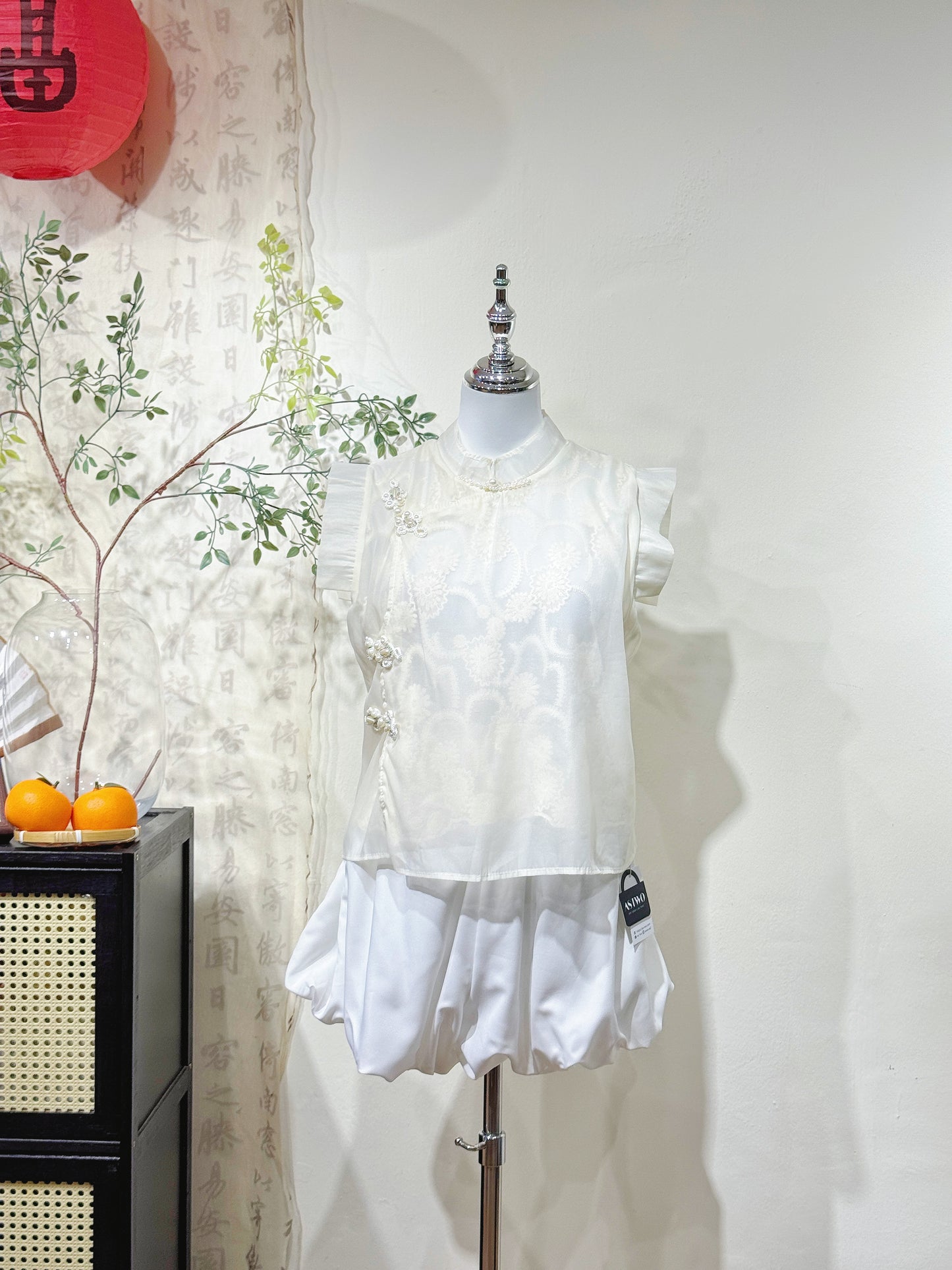 Elegant Chiffon Lace Knot Collar Top