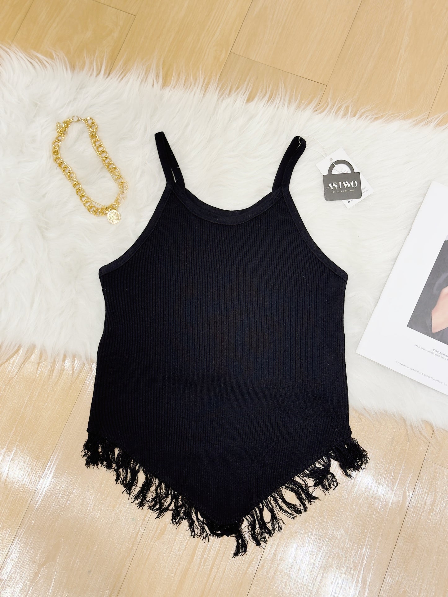 Fringe Hem Halter Knit Top