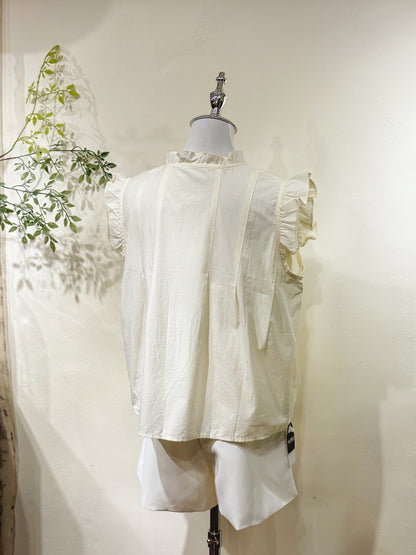 Linen Cotton Ruffle Sleeve Top
