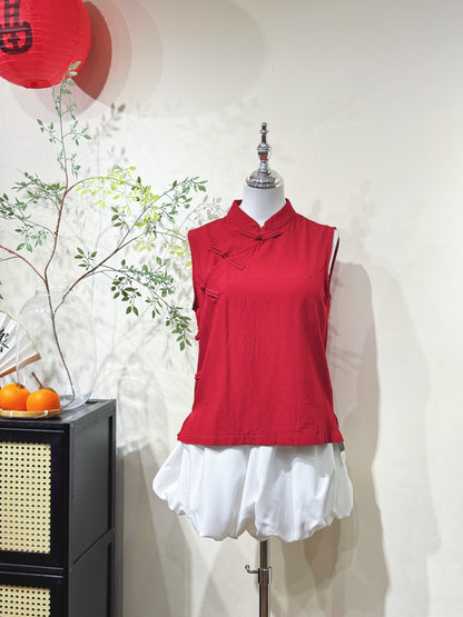Red Linen Knot Top