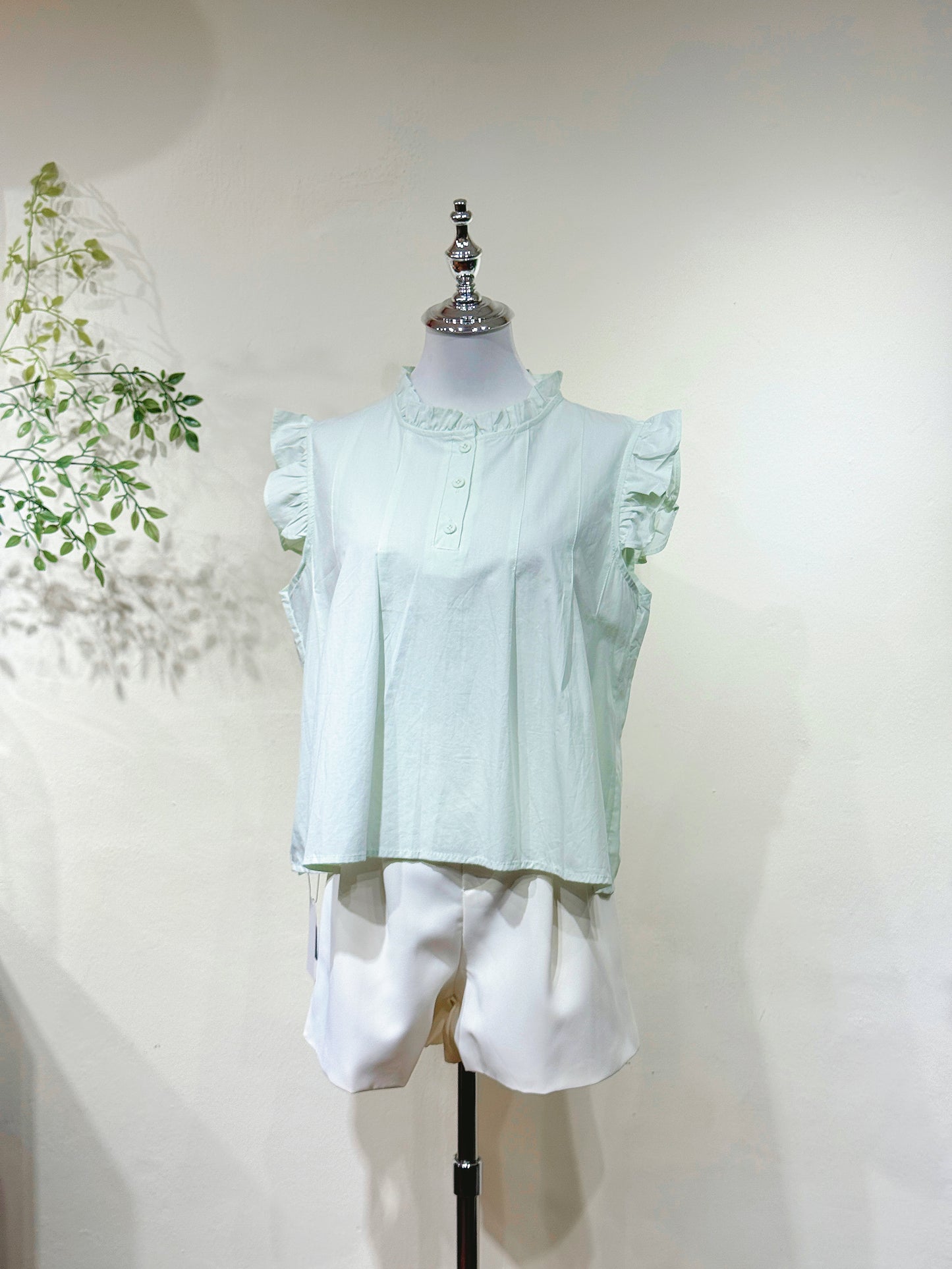 Linen Cotton Ruffle Sleeve Top