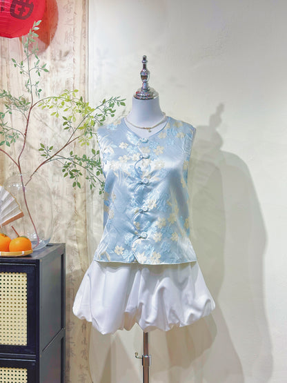 Floral Jacquard  Knot Sleeveless Vest