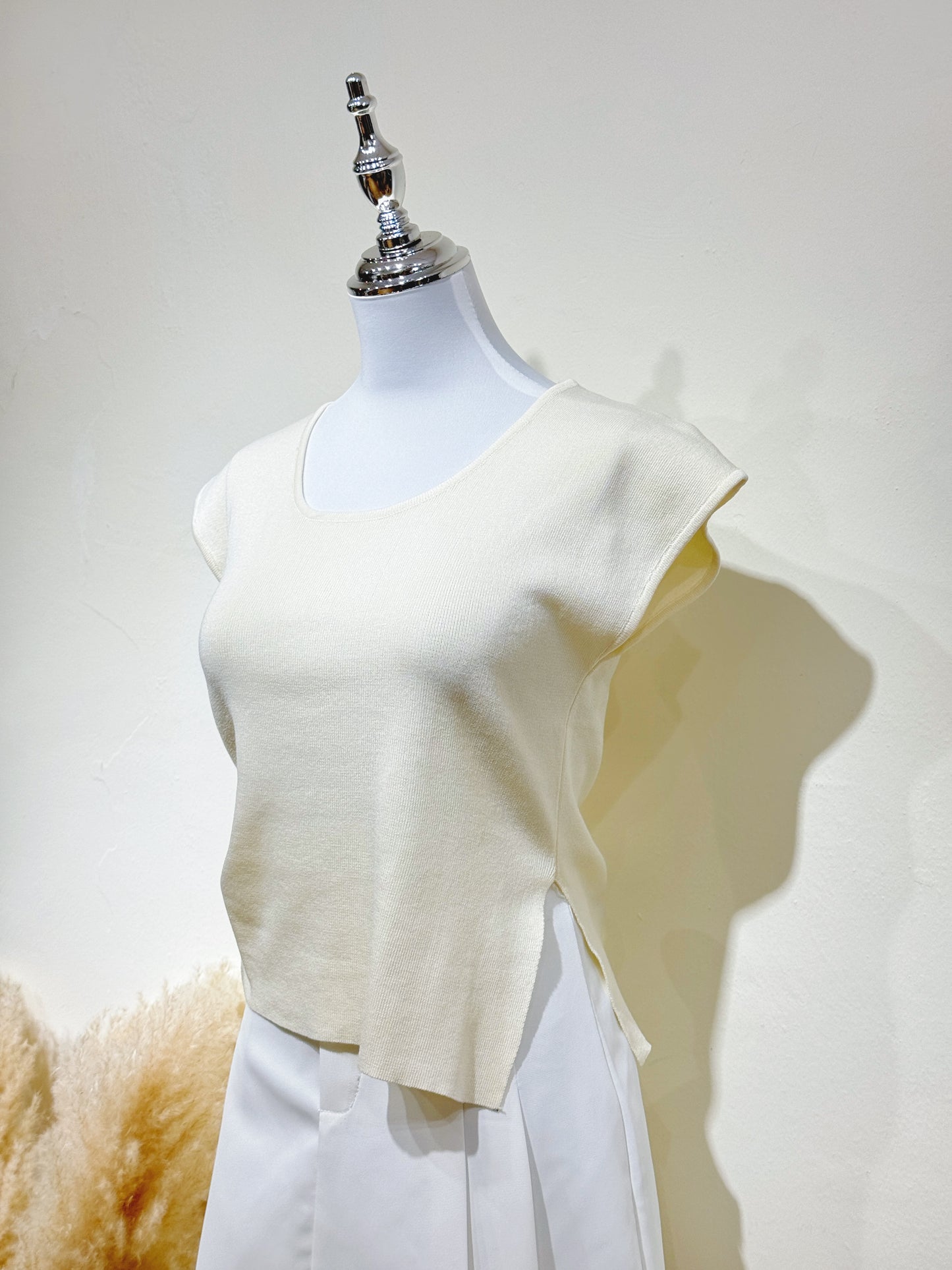 U-Neck Cap-Sleeve Knit Top