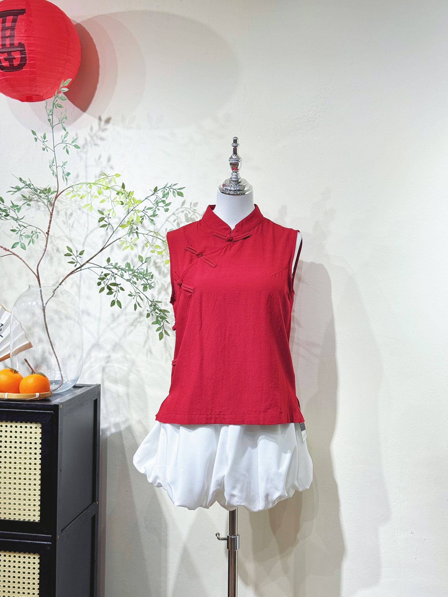 Red Linen Knot Top