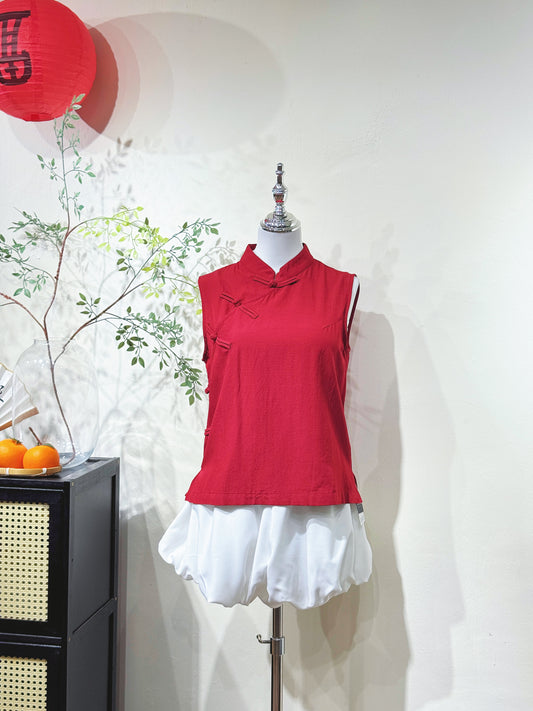 Red Linen Knot Top