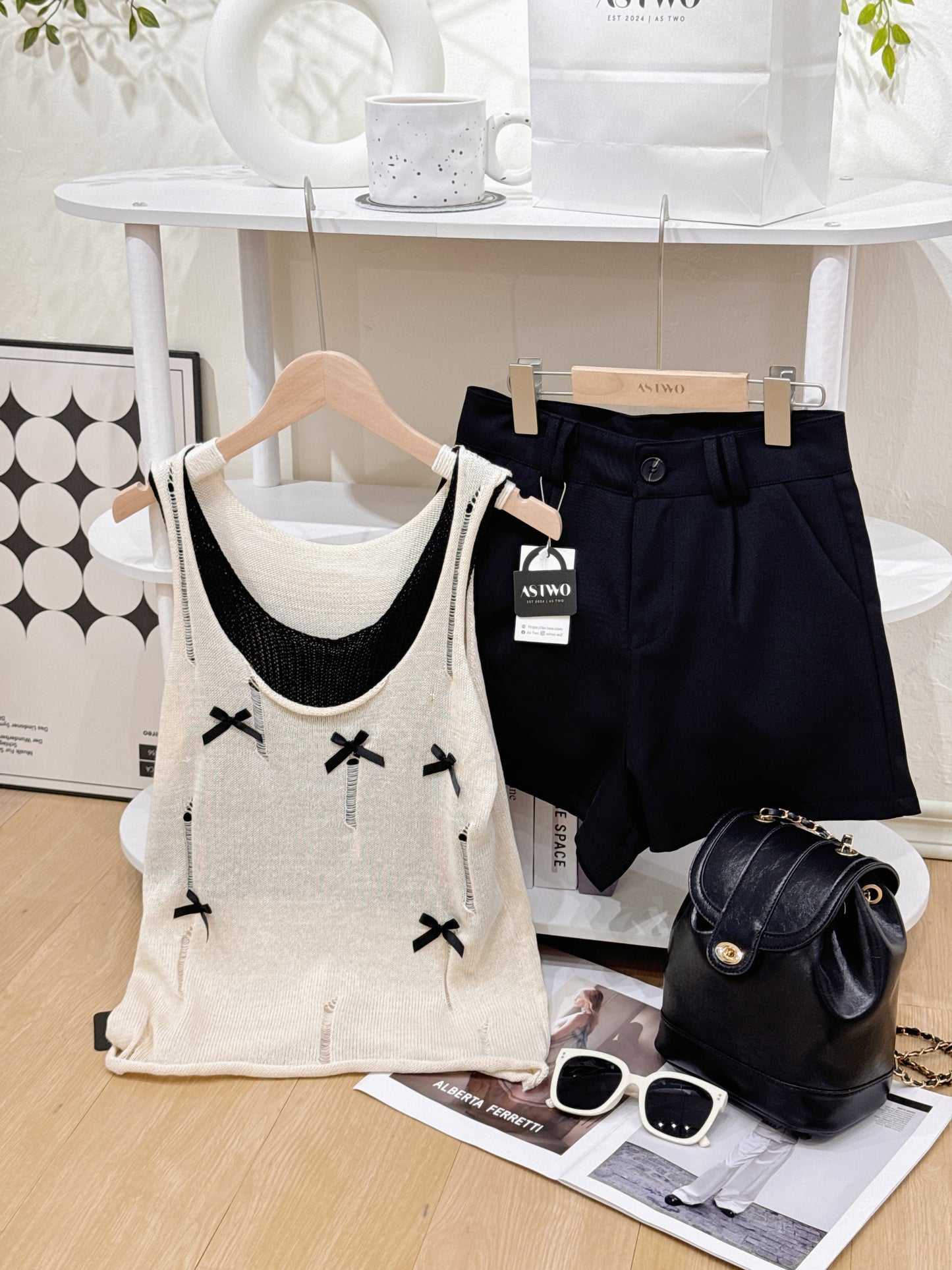 Loose-Knit Two-Piece Bow Tank Top