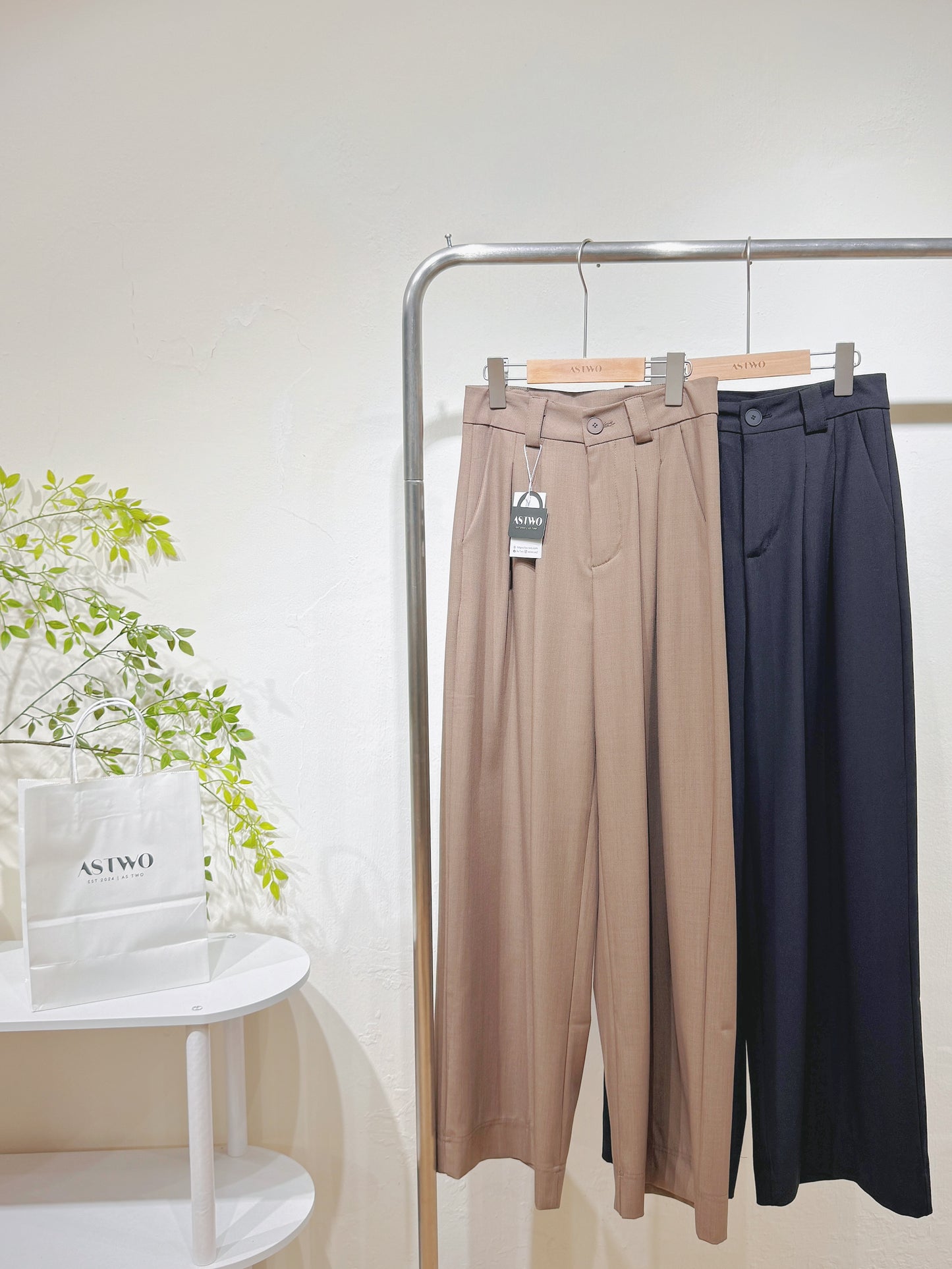 Vintage Cotton-Blend Suit Fabric Wide-Leg Pants