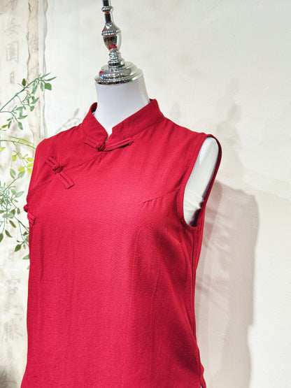 Red Linen Knot Top