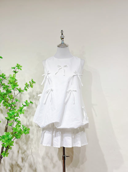 Bow Detail Top & Pleated Skirt Set