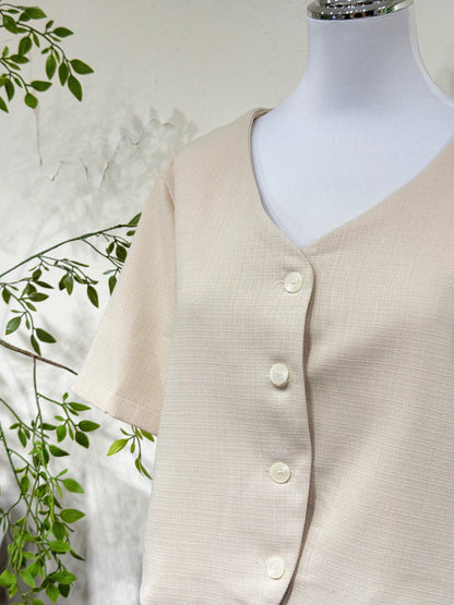 Open-Back Tweed V-Neck Blouse