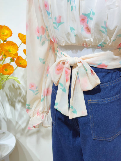 Peach Chiffon Floral Top