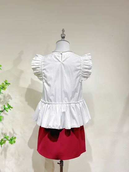 Ruffle Hem Flutter Sleeve Top