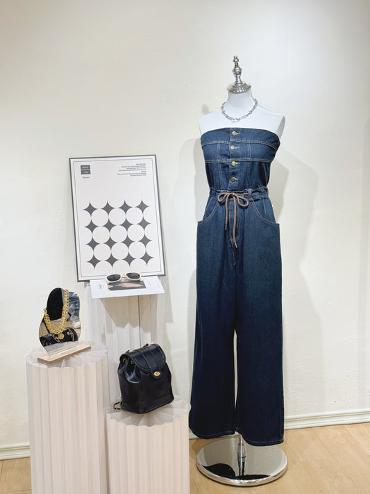 Strapless Denim Wide-Leg Jumpsuit