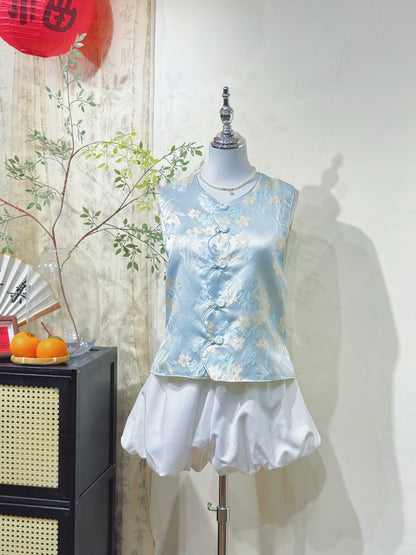 Floral Jacquard  Knot Sleeveless Vest