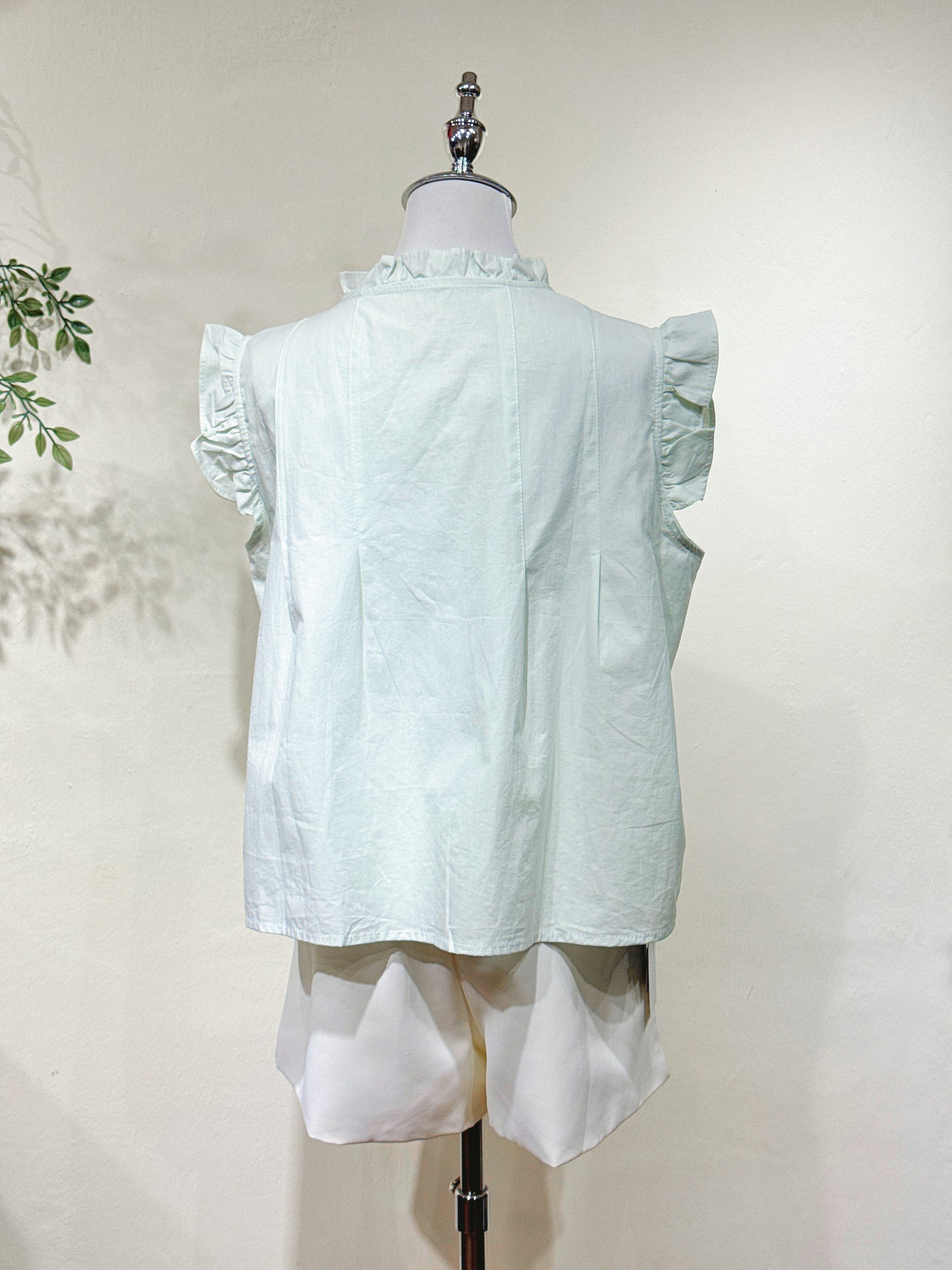 Linen Cotton Ruffle Sleeve Top