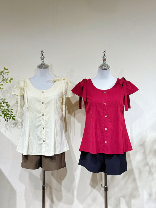 Ribbon U-Neck A-Line Blouse