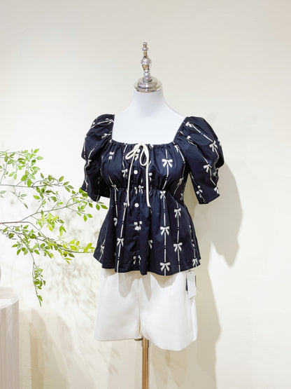 Black Bow Blossom Blouse