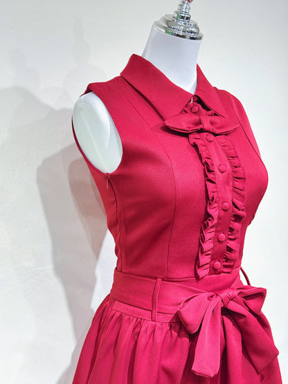 Sleeveless Collar Lantern A-Line Dress