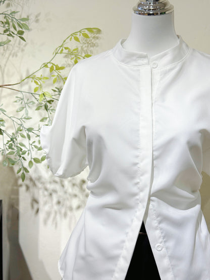 Waist-Tie Stand Collar Shirt