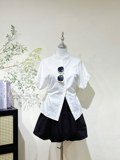Waist-Tie Stand Collar Shirt