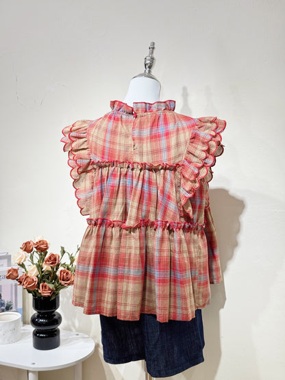 Ruffle Red Grid Babydoll Top