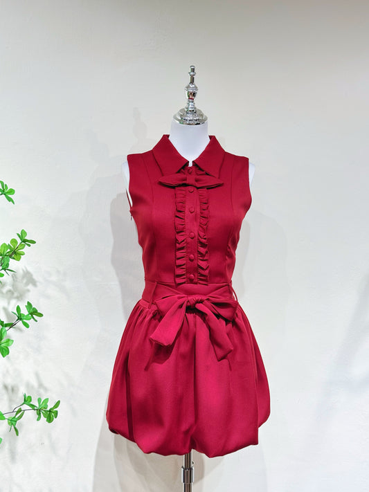 Sleeveless Collar Lantern A-Line Dress