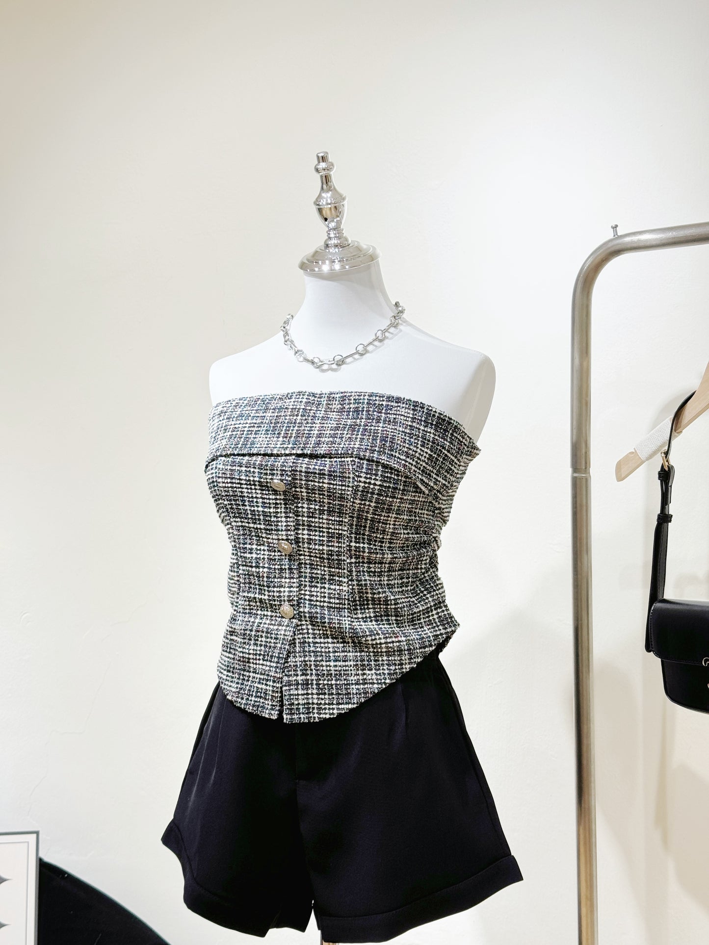 Tweed Strapless Bustier Top