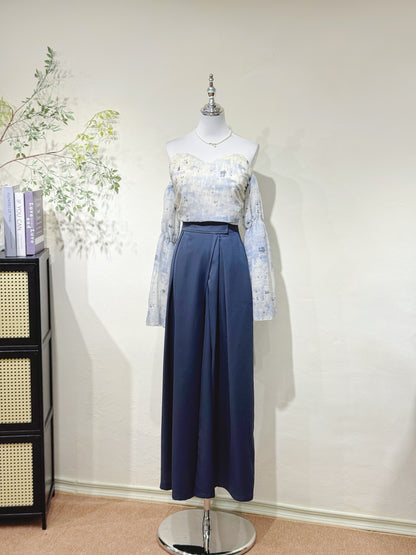 Off-Shoulder Chiffon Flare Sleeve Crop Top