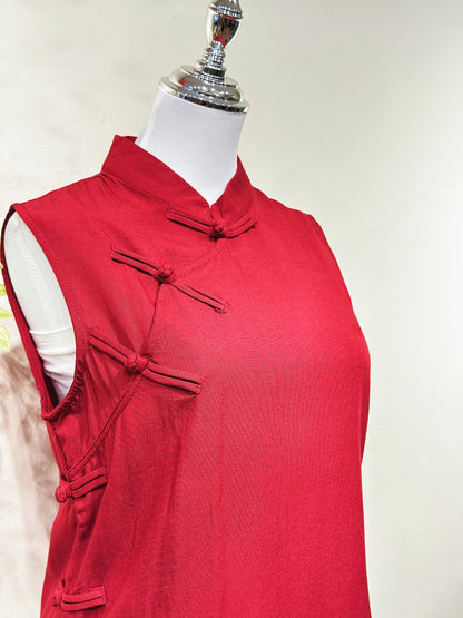 Red Linen Knot Top
