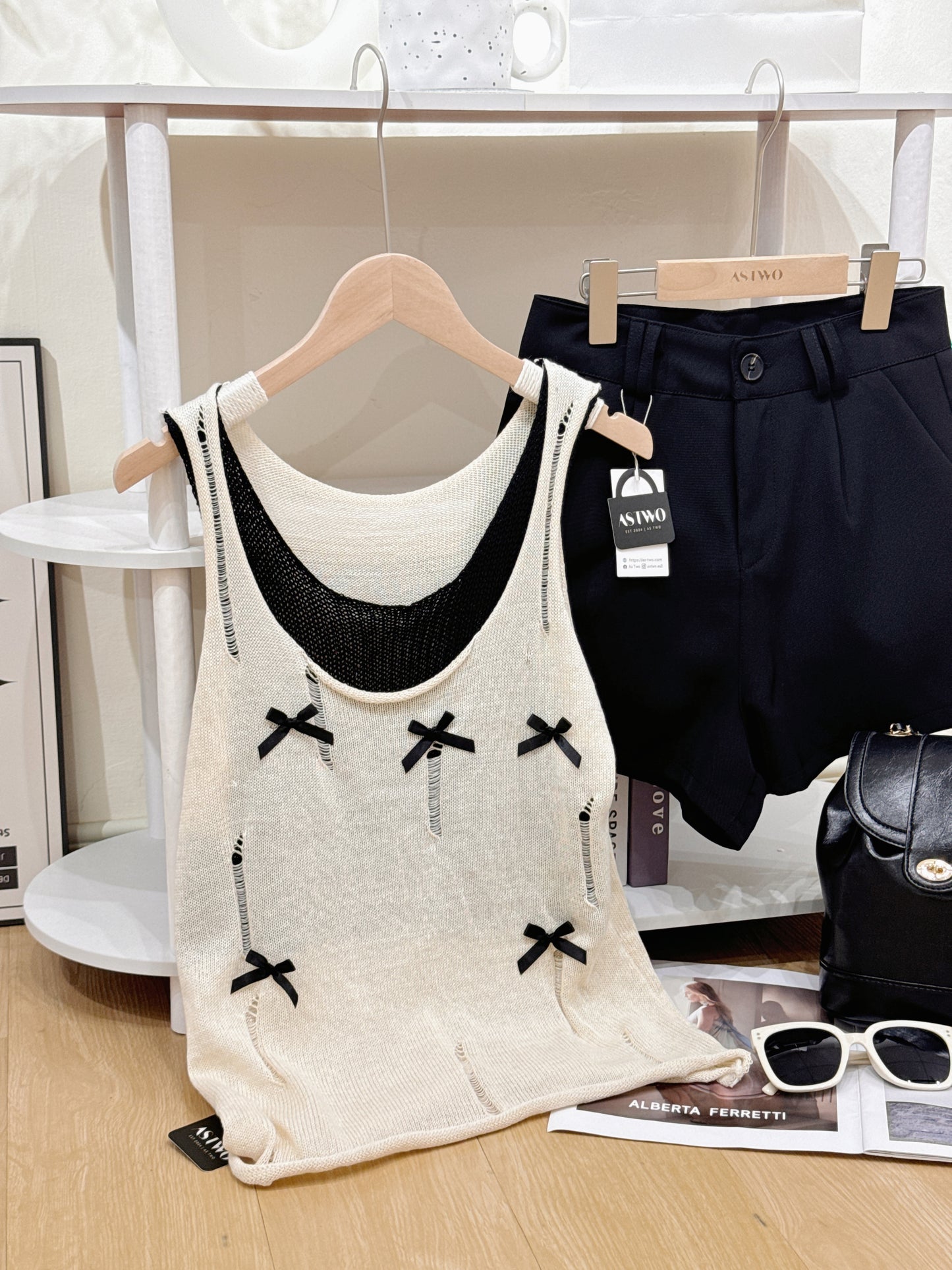 Loose-Knit Two-Piece Bow Tank Top