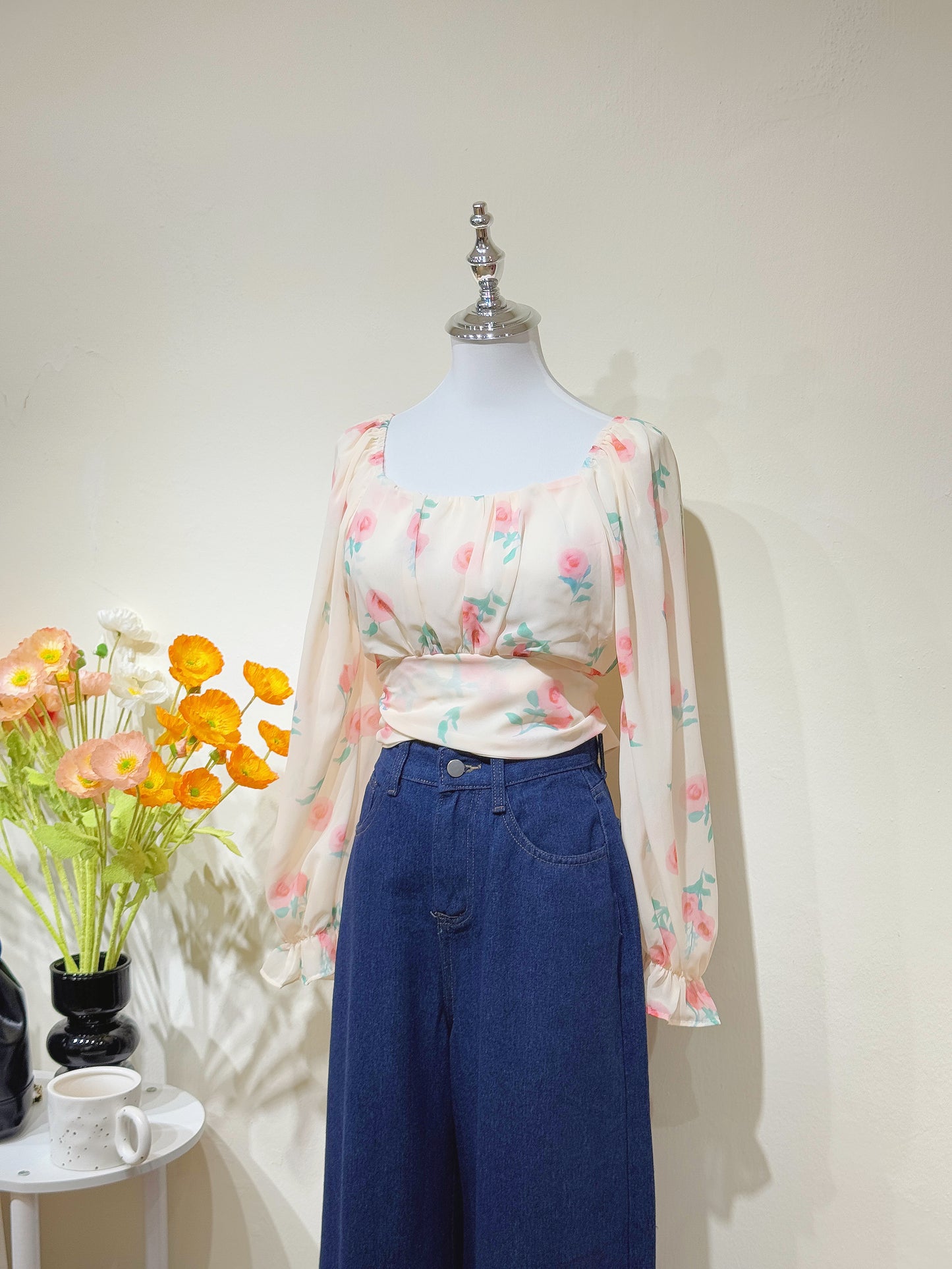 Peach Chiffon Floral Top