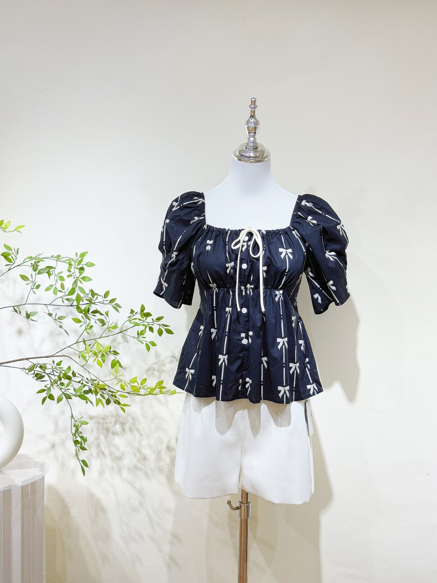 Black Bow Blossom Blouse